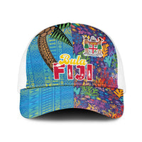 Fijian Coral Reef Baseball Net Cap with Traditional Tapa Pattern Split Style LT03 One Size White Multicolor - Polynesian Pride