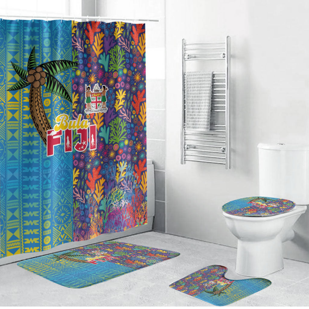 Fijian Coral Reef Bathroom Set with Traditional Tapa Pattern Split Style LT03 Bathroom Set (4 pcs) Multicolor - Polynesian Pride