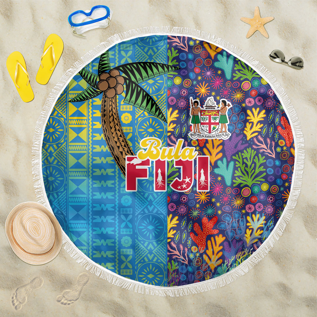 Fijian Coral Reef Beach Blanket with Traditional Tapa Pattern Split Style LT03 One Size 150cm Multicolor - Polynesian Pride