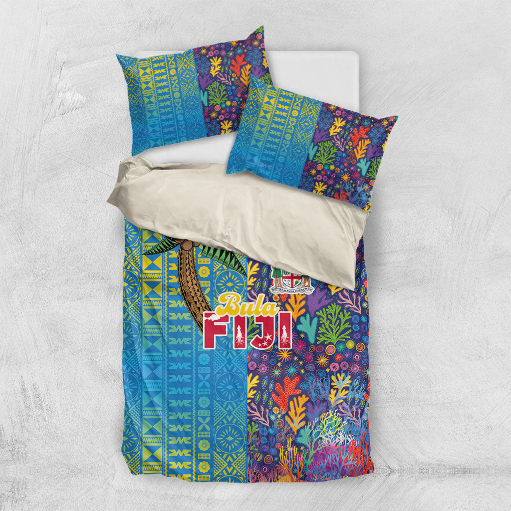 Fijian Coral Reef Bedding Set with Traditional Tapa Pattern Split Style LT03 US Twin 172cm x 218cm Multicolor - Polynesian Pride