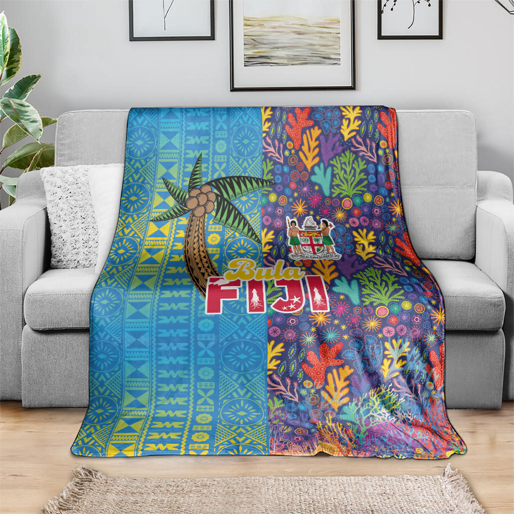 Fijian Coral Reef Blanket with Traditional Tapa Pattern Split Style LT03 - Polynesian Pride