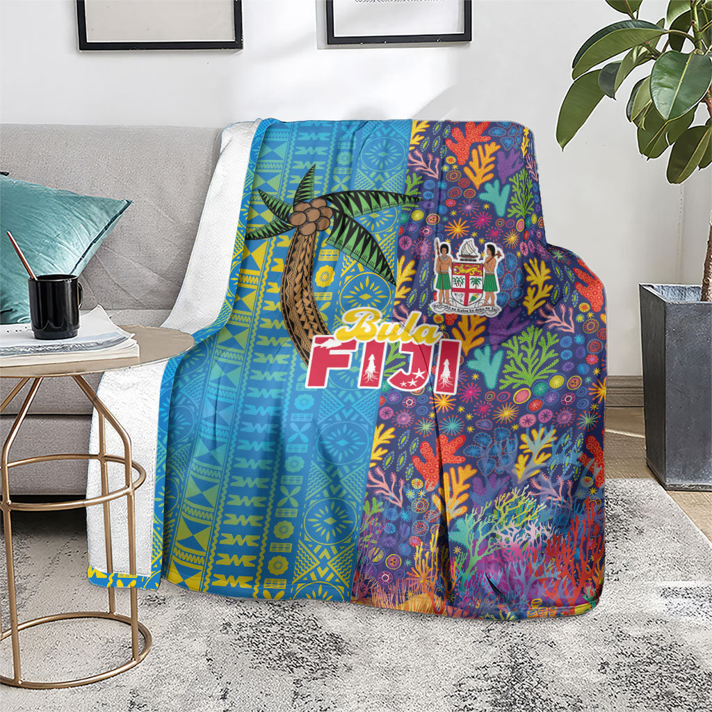 Fijian Coral Reef Blanket with Traditional Tapa Pattern Split Style LT03 - Polynesian Pride