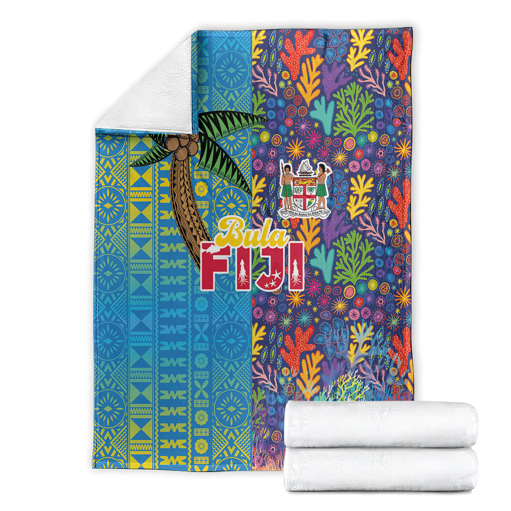 Fijian Coral Reef Blanket with Traditional Tapa Pattern Split Style LT03 - Polynesian Pride