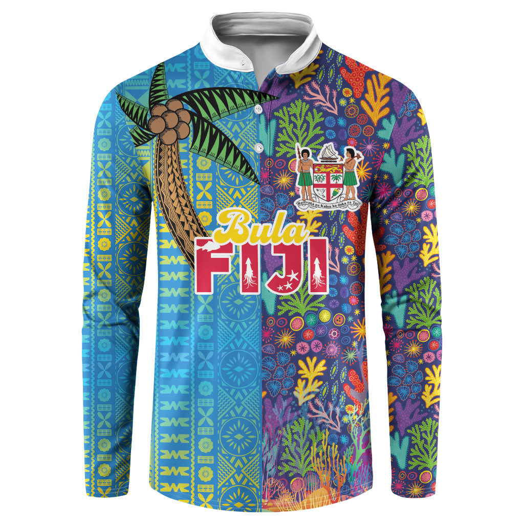 Personalised Fijian Coral Reef Button Sweatshirt with Traditional Tapa Pattern Split Style LT03 Multicolor - Polynesian Pride