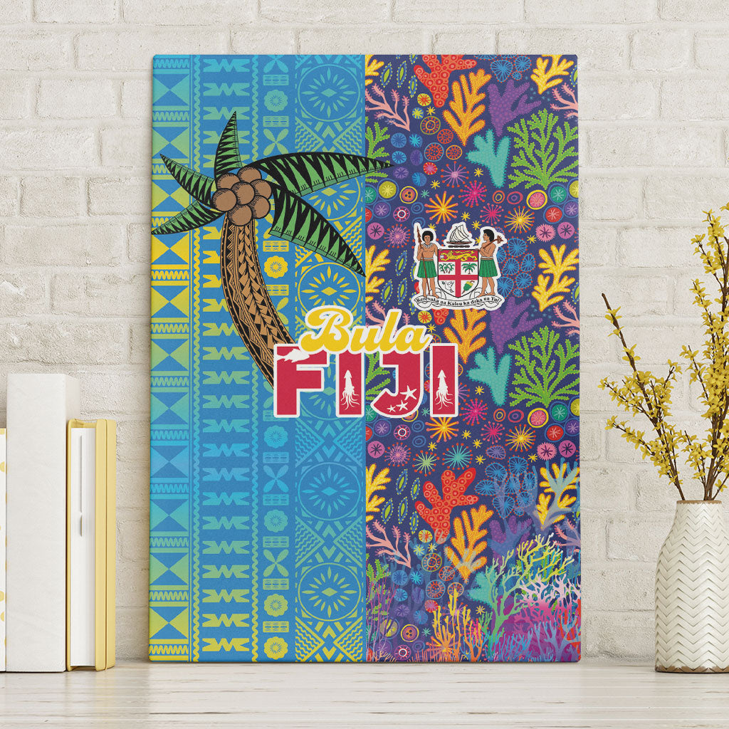 Fijian Coral Reef Canvas Wall Art with Traditional Tapa Pattern Split Style LT03 Without Frame Multicolor - Polynesian Pride