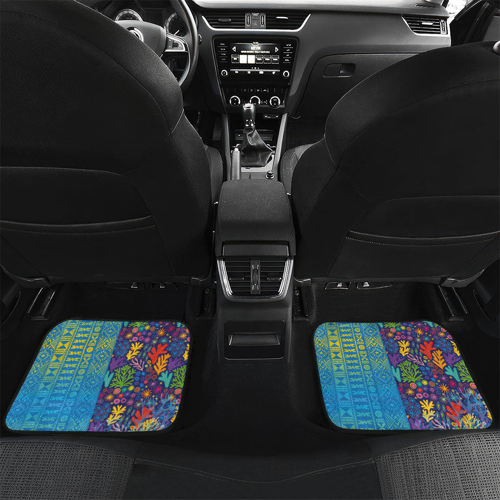 Personalised Fijian Coral Reef Car Mats with Traditional Tapa Pattern Split Style LT03 Set 2pcs - Back Multicolor - Polynesian Pride