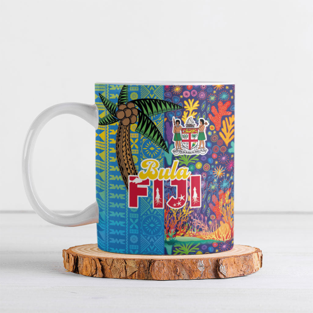 Fijian Coral Reef Ceramic Mug with Traditional Tapa Pattern Split Style LT03 Multicolor - Polynesian Pride