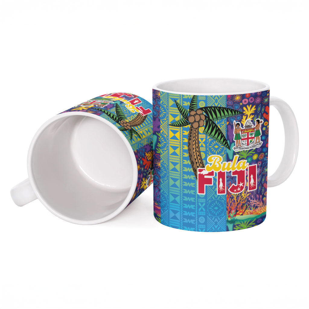 Fijian Coral Reef Ceramic Mug with Traditional Tapa Pattern Split Style LT03 - Polynesian Pride
