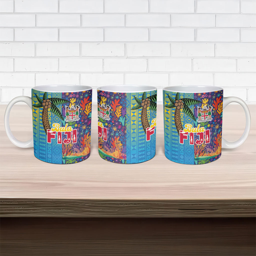 Fijian Coral Reef Ceramic Mug with Traditional Tapa Pattern Split Style LT03 - Polynesian Pride