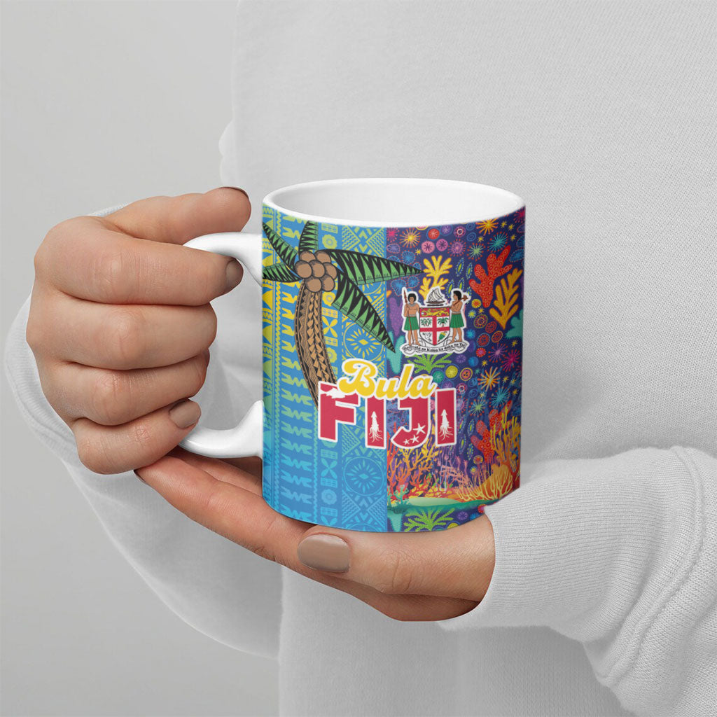 Fijian Coral Reef Ceramic Mug with Traditional Tapa Pattern Split Style LT03 - Polynesian Pride