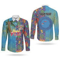 Personalised Fijian Coral Reef Couples Matching Off Shoulder Maxi Dress and Long Sleeve Button Shirt with Traditional Tapa Pattern Split Style LT03 - Polynesian Pride