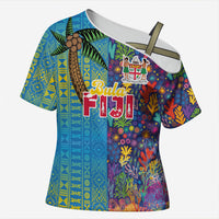 Personalised Fijian Coral Reef Cross Shoulder Shirt with Traditional Tapa Pattern Split Style LT03 Female Multicolor - Polynesian Pride
