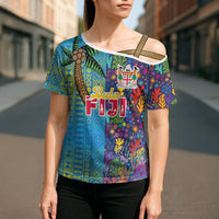 Personalised Fijian Coral Reef Cross Shoulder Shirt with Traditional Tapa Pattern Split Style LT03 - Polynesian Pride