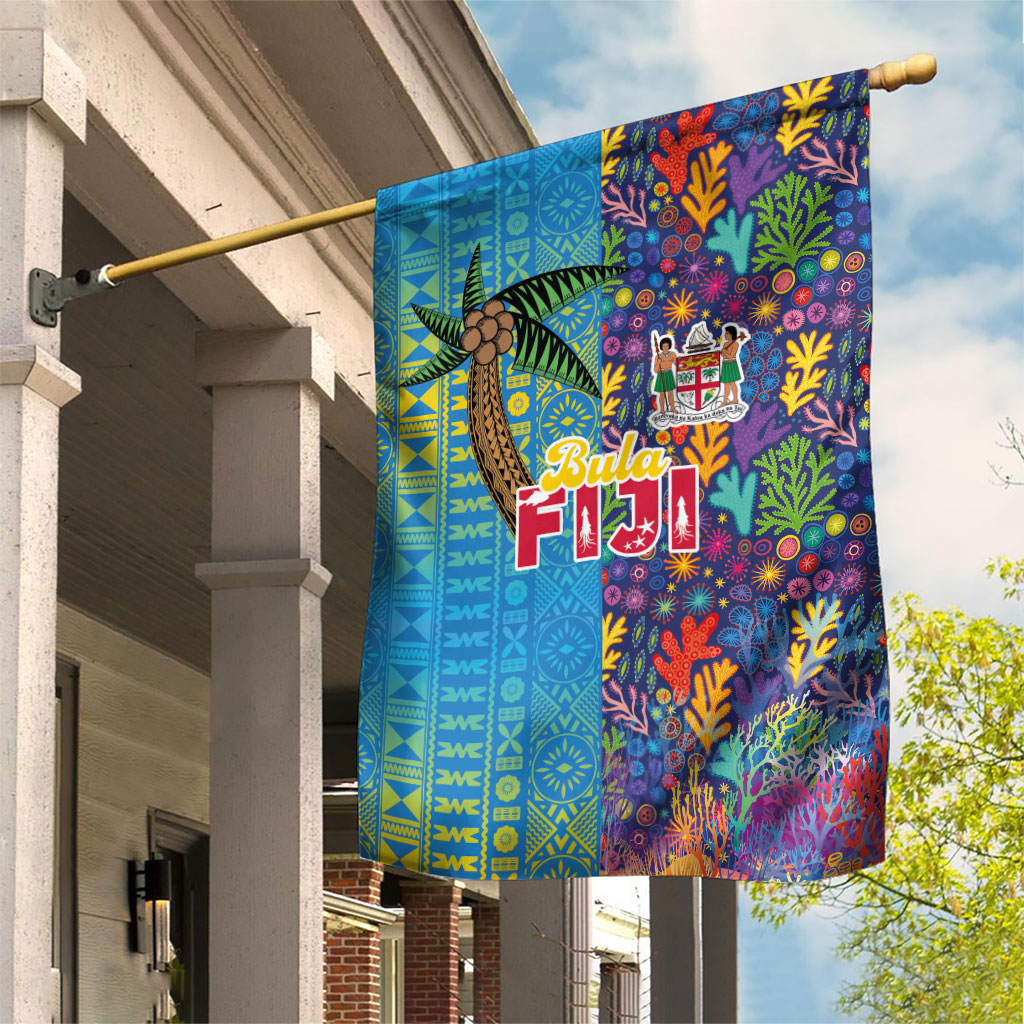 Fijian Coral Reef Garden Flag with Traditional Tapa Pattern Split Style LT03 House Flag Multicolor - Polynesian Pride