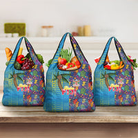 Fijian Coral Reef Grocery Bag with Traditional Tapa Pattern Split Style