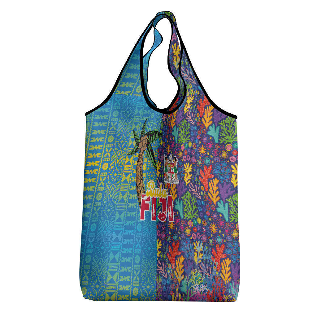 Fijian Coral Reef Grocery Bag with Traditional Tapa Pattern Split Style