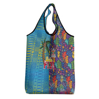 Fijian Coral Reef Grocery Bag with Traditional Tapa Pattern Split Style