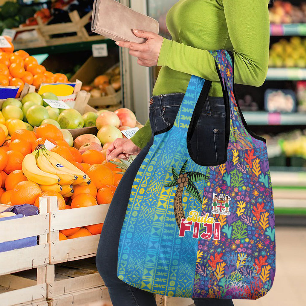 Fijian Coral Reef Grocery Bag with Traditional Tapa Pattern Split Style