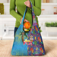 Fijian Coral Reef Grocery Bag with Traditional Tapa Pattern Split Style