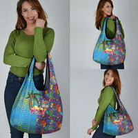 Fijian Coral Reef Grocery Bag with Traditional Tapa Pattern Split Style