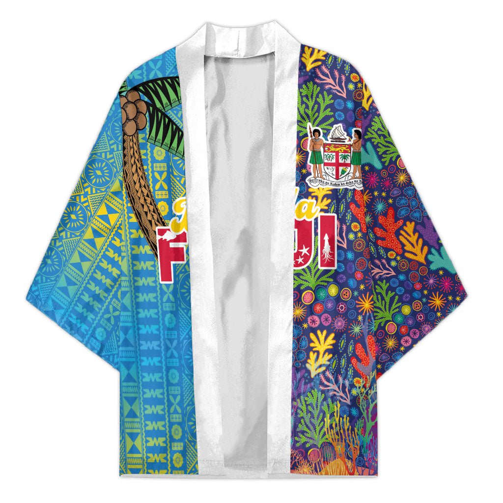 Personalised Fijian Coral Reef Kimono with Traditional Tapa Pattern Split Style LT03 Unisex Multicolor - Polynesian Pride
