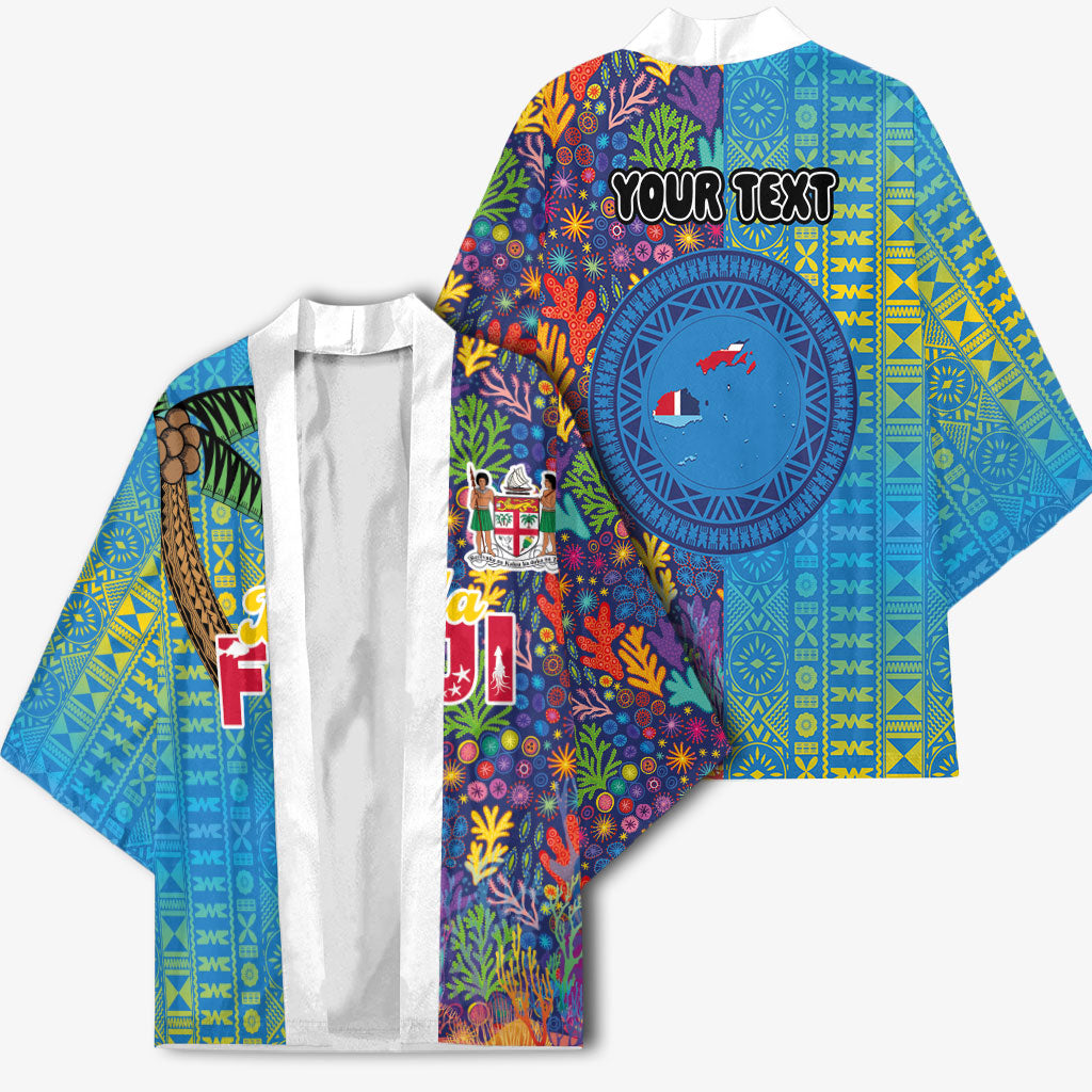 Personalised Fijian Coral Reef Kimono with Traditional Tapa Pattern Split Style LT03 - Polynesian Pride