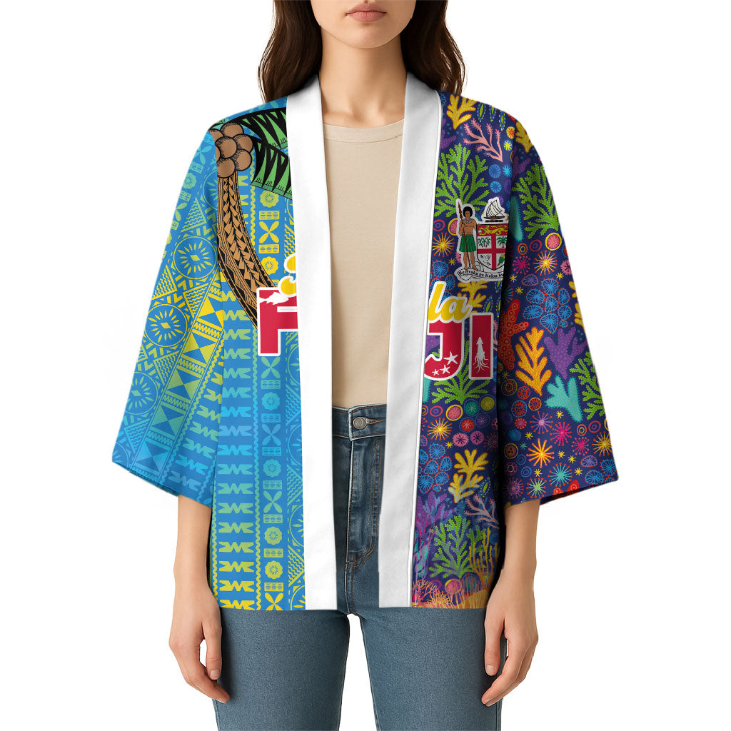Personalised Fijian Coral Reef Kimono with Traditional Tapa Pattern Split Style LT03 - Polynesian Pride