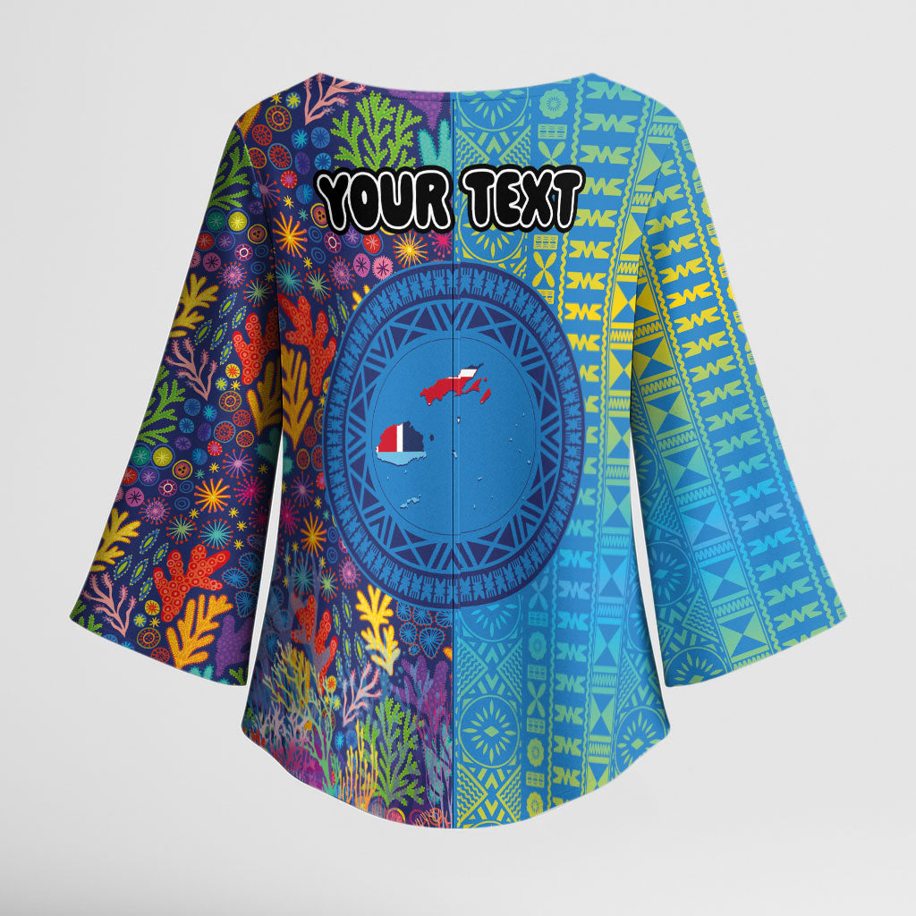 Personalised Fijian Coral Reef Kimono Sleeve Blouse with Traditional Tapa Pattern Split Style LT03 - Polynesian Pride