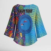 Personalised Fijian Coral Reef Kimono Sleeve Blouse with Traditional Tapa Pattern Split Style LT03 - Polynesian Pride