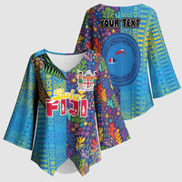 Personalised Fijian Coral Reef Kimono Sleeve Blouse with Traditional Tapa Pattern Split Style LT03 - Polynesian Pride