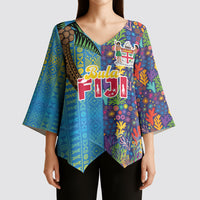 Personalised Fijian Coral Reef Kimono Sleeve Blouse with Traditional Tapa Pattern Split Style LT03 - Polynesian Pride
