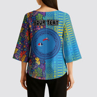 Personalised Fijian Coral Reef Kimono Sleeve Blouse with Traditional Tapa Pattern Split Style LT03 - Polynesian Pride
