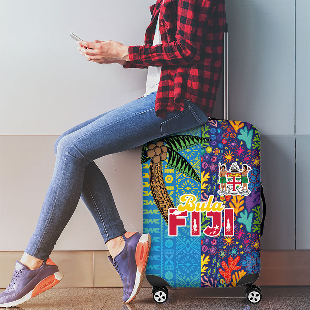 Fijian Coral Reef Luggage Cover with Traditional Tapa Pattern Split Style LT03 - Polynesian Pride