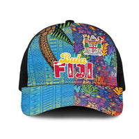 Fijian Coral Reef Mesh Trucker Cap with Traditional Tapa Pattern Split Style LT03 One Size Black Multicolor - Polynesian Pride