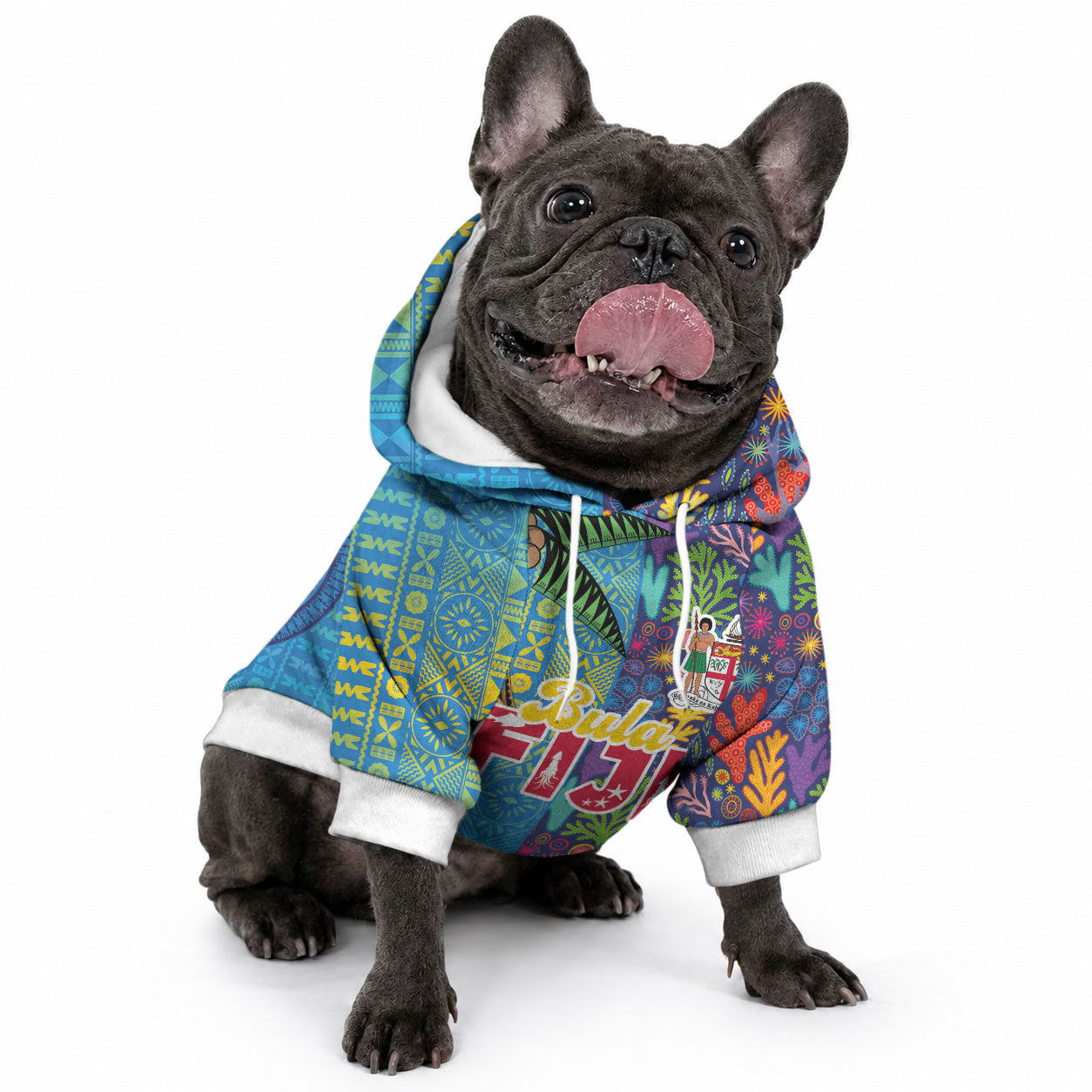 Personalised Fijian Coral Reef Pet Hoodie with Traditional Tapa Pattern Split Style LT03 - Polynesian Pride