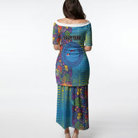 Personalised Fijian Coral Reef Puletasi with Traditional Tapa Pattern Split Style LT03 - Polynesian Pride