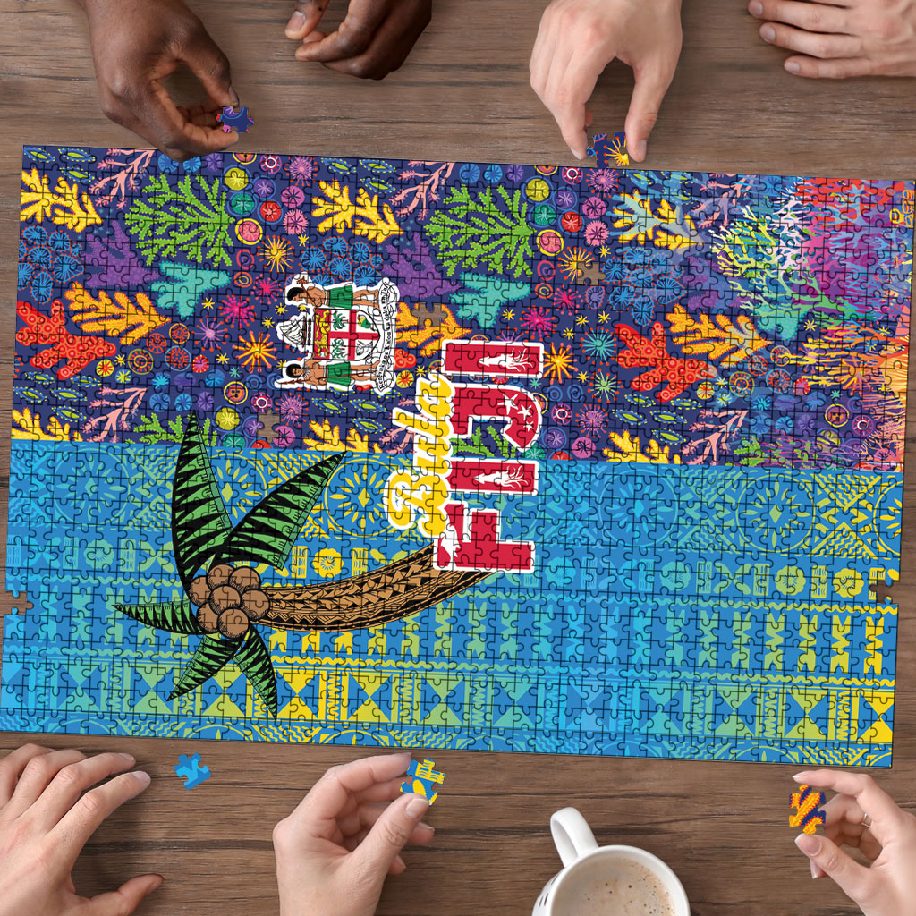 Fijian Coral Reef Puzzle with Traditional Tapa Pattern Split Style LT03 - Polynesian Pride