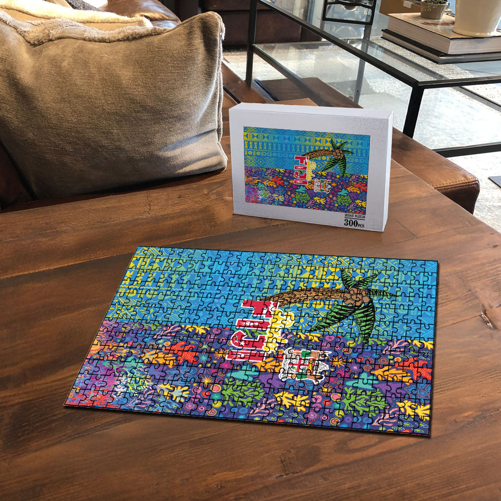 Fijian Coral Reef Puzzle with Traditional Tapa Pattern Split Style LT03 - Polynesian Pride