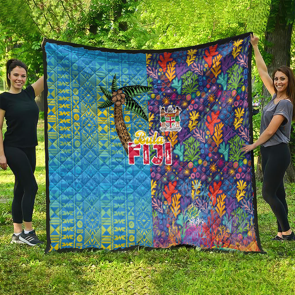 Fijian Coral Reef Quilt with Traditional Tapa Pattern Split Style LT03 - Polynesian Pride
