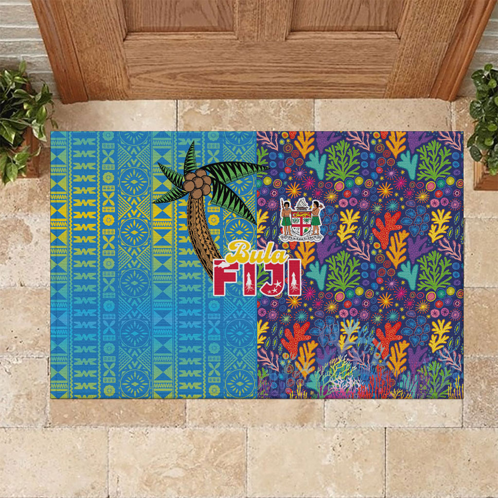 Fijian Coral Reef Rubber Doormat with Traditional Tapa Pattern Split Style LT03 Multicolor - Polynesian Pride