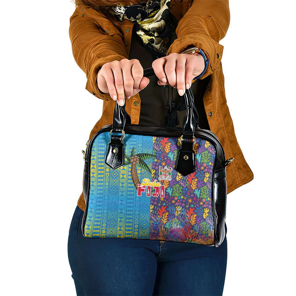 Fijian Coral Reef Shoulder Handbag with Traditional Tapa Pattern Split Style LT03 One Size Multicolor - Polynesian Pride