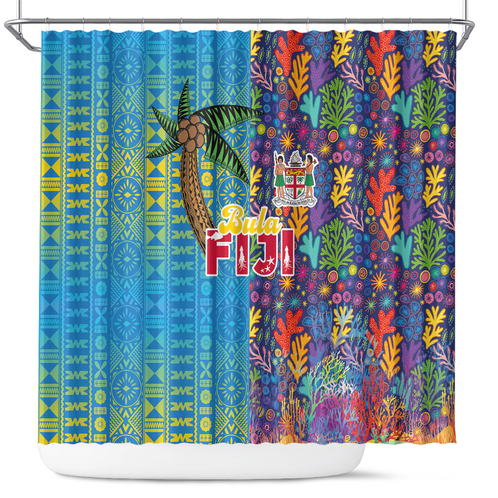 Fijian Coral Reef Shower Curtain with Traditional Tapa Pattern Split Style LT03 Multicolor - Polynesian Pride