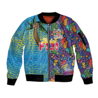 Personalised Fijian Coral Reef Sleeve Zip Bomber Jacket with Traditional Tapa Pattern Split Style LT03 Unisex Multicolor - Polynesian Pride