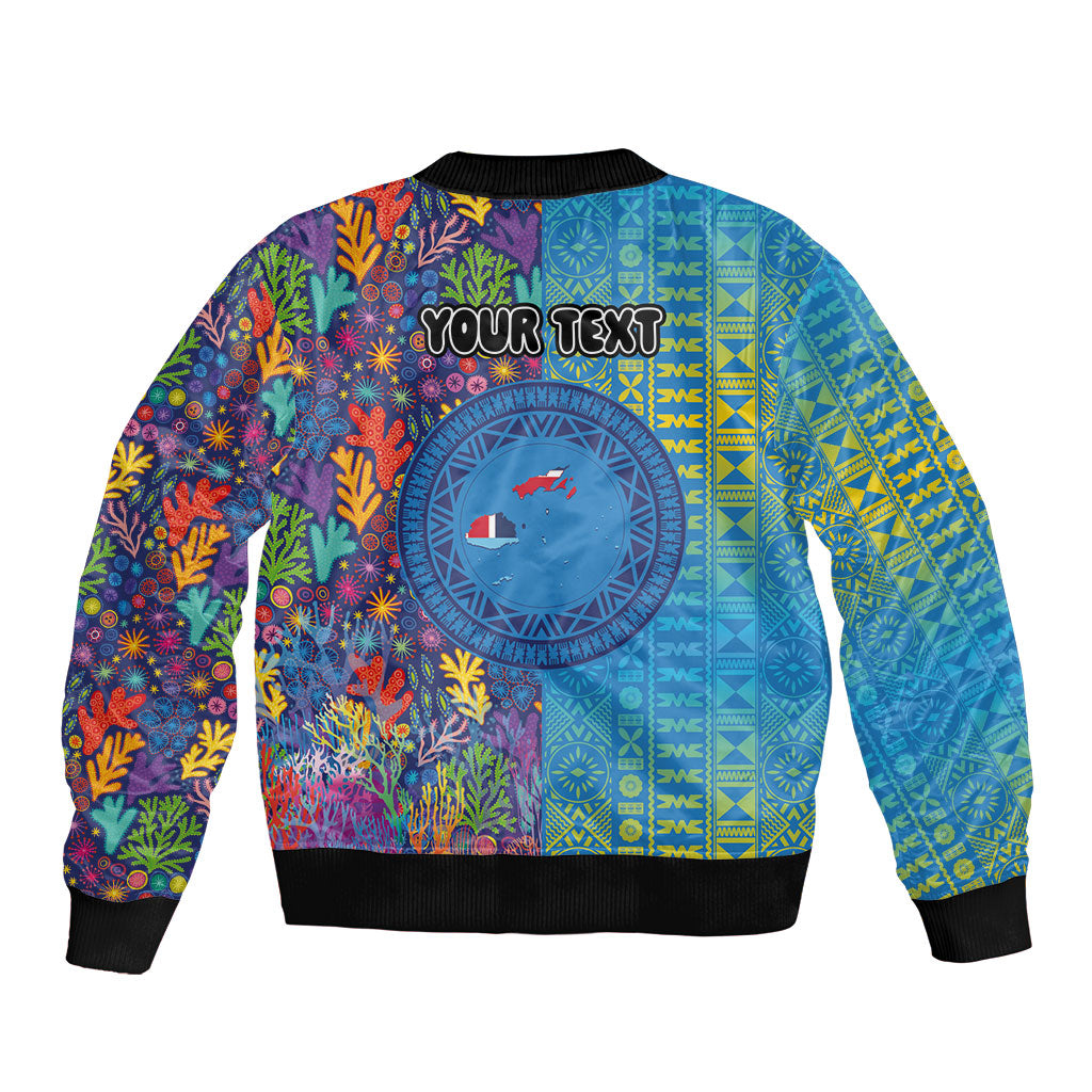 Personalised Fijian Coral Reef Sleeve Zip Bomber Jacket with Traditional Tapa Pattern Split Style LT03 - Polynesian Pride