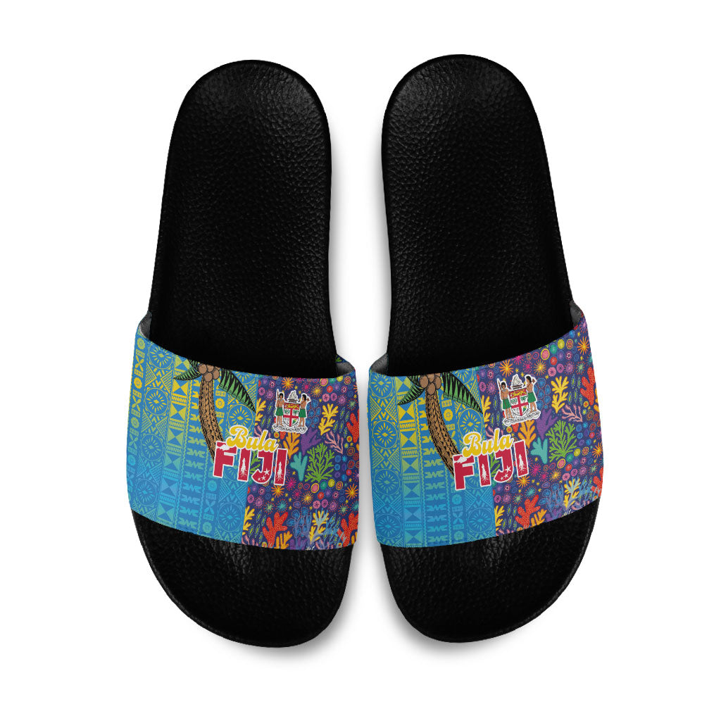 Fijian Coral Reef Slide Sandals with Traditional Tapa Pattern Split Style LT03 Multicolor - Polynesian Pride