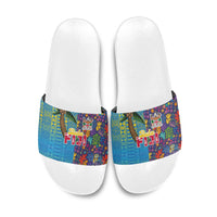 Fijian Coral Reef Slide Sandals with Traditional Tapa Pattern Split Style LT03 Multicolor - Polynesian Pride