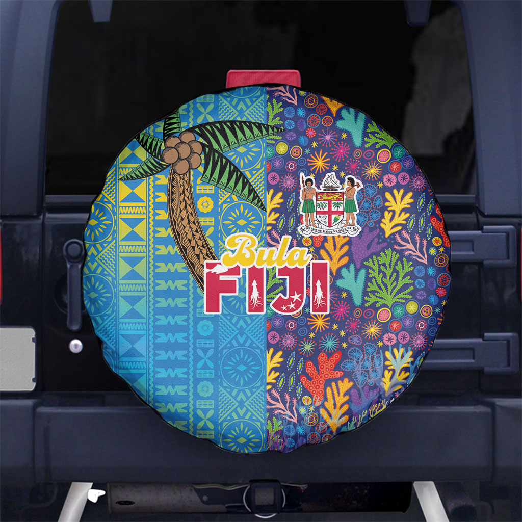 Fijian Coral Reef Spare Tire Cover with Traditional Tapa Pattern Split Style LT03 No hole Multicolor - Polynesian Pride