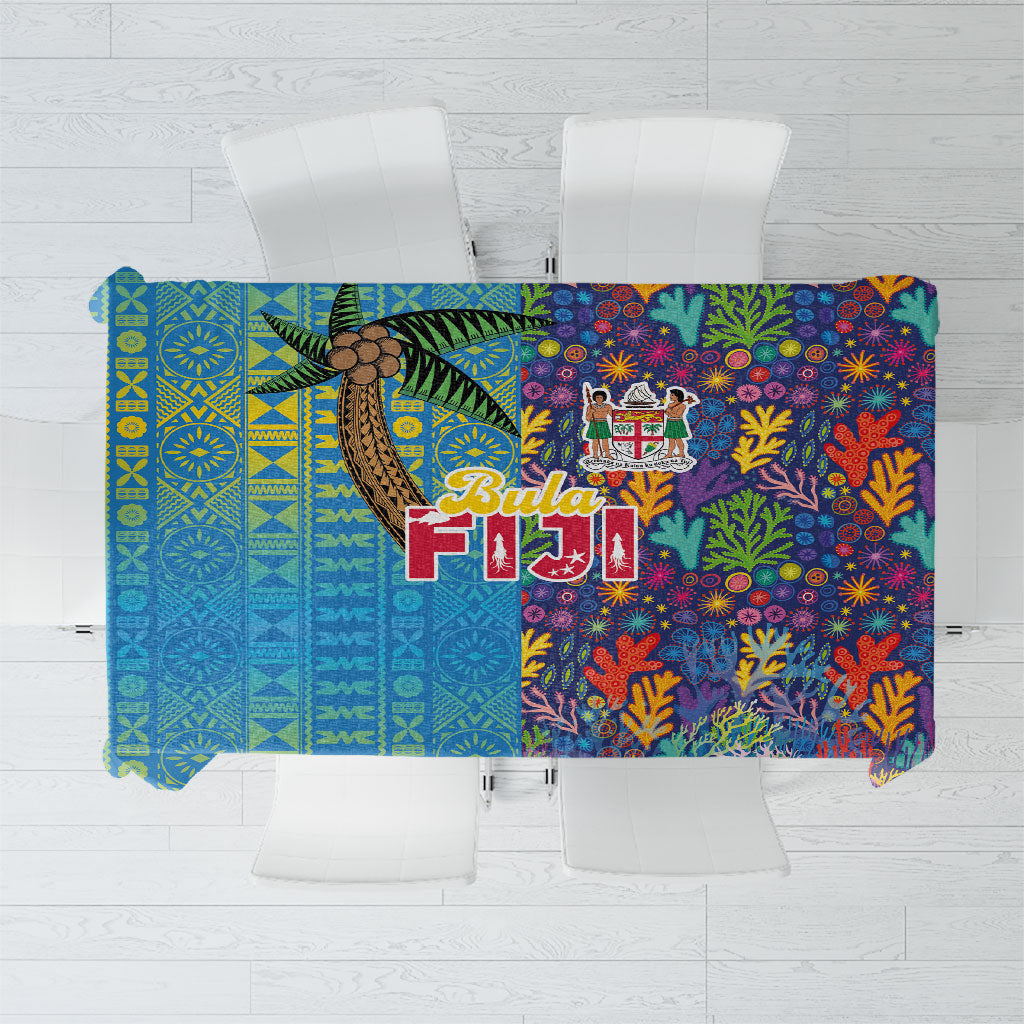 Fijian Coral Reef Tablecloth with Traditional Tapa Pattern Split Style LT03 Multicolor - Polynesian Pride