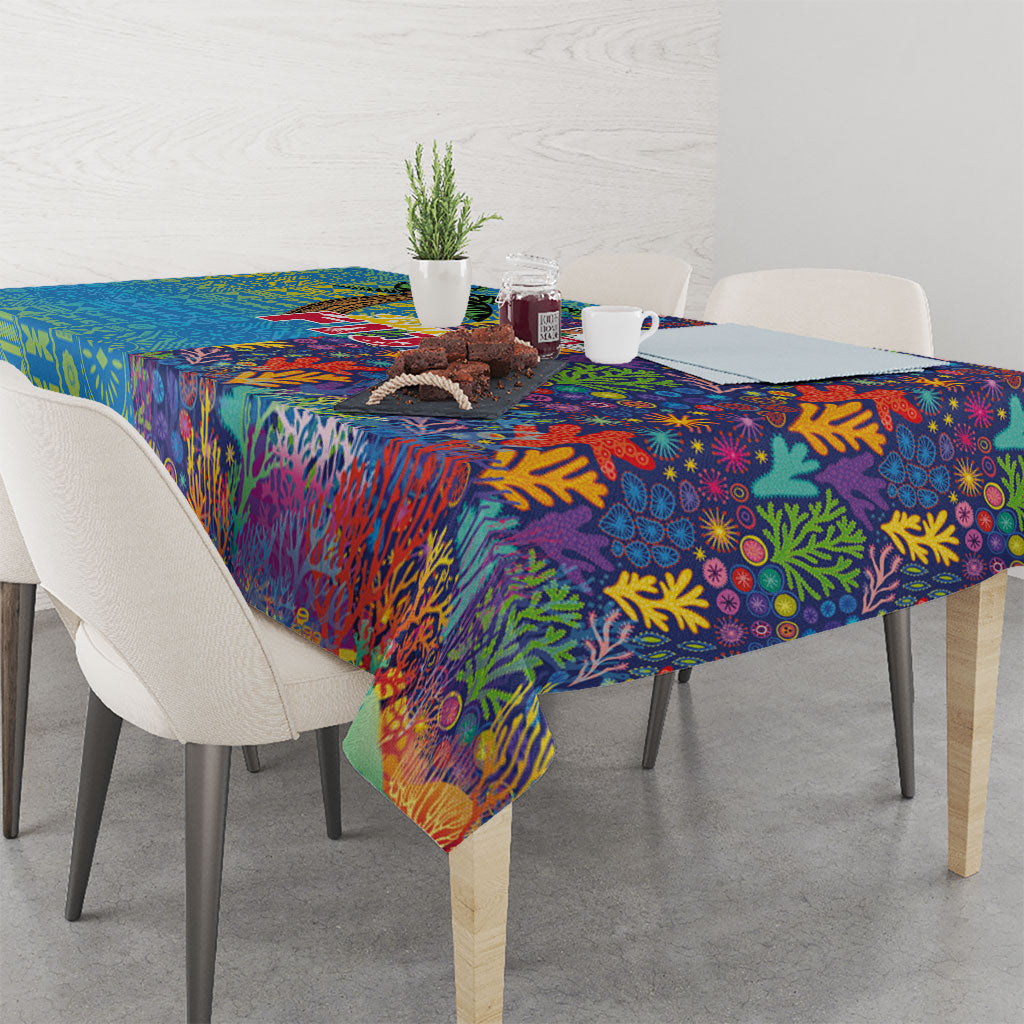Fijian Coral Reef Tablecloth with Traditional Tapa Pattern Split Style LT03 - Polynesian Pride
