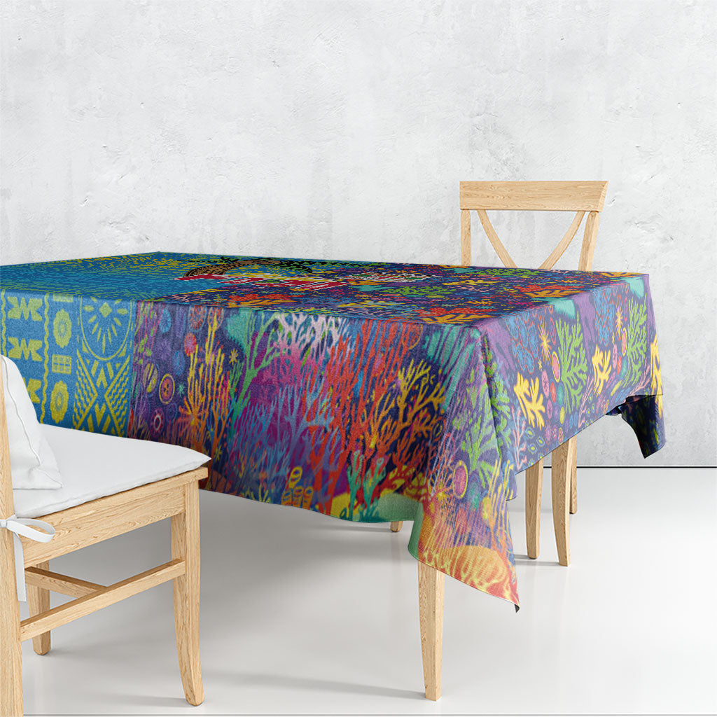 Fijian Coral Reef Tablecloth with Traditional Tapa Pattern Split Style LT03 - Polynesian Pride